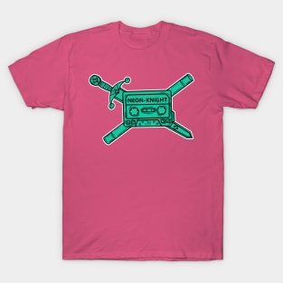 Neon Knight Cyan Cassette and Sword Crest T-Shirt